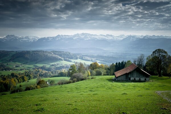 Einsame Hütte auf der grünen Ebene