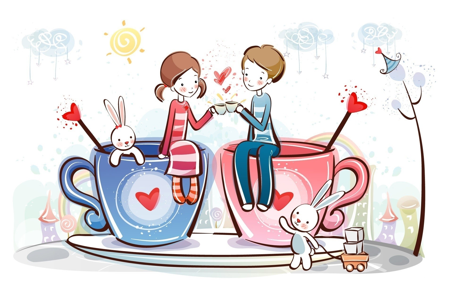 drawings illustration skizze vektor tasse kaninchen herz rot liebe mädchen junge