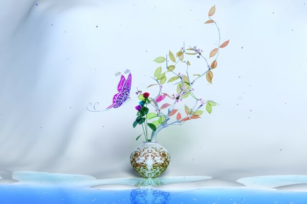 Art photo nature morte papillons et fleurs