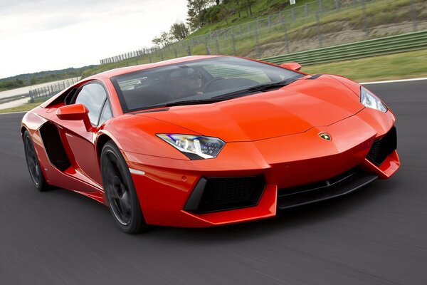 Beautiful red car on the road