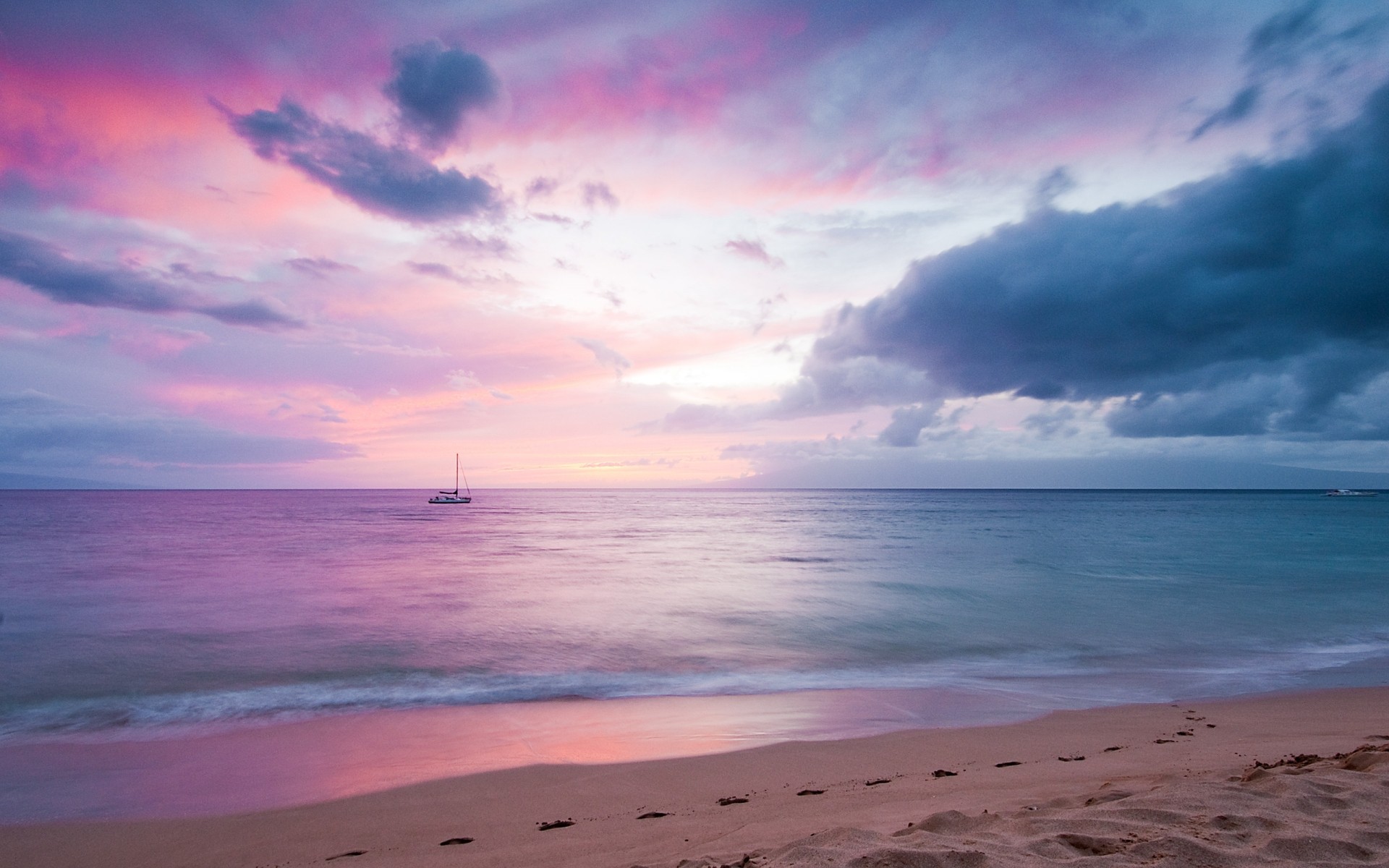 paysage eau sable plage coucher de soleil été mer soleil océan mer tropical beau temps aube voyage nature paysage ciel crépuscule détente paysage bateau violet hawaii rose