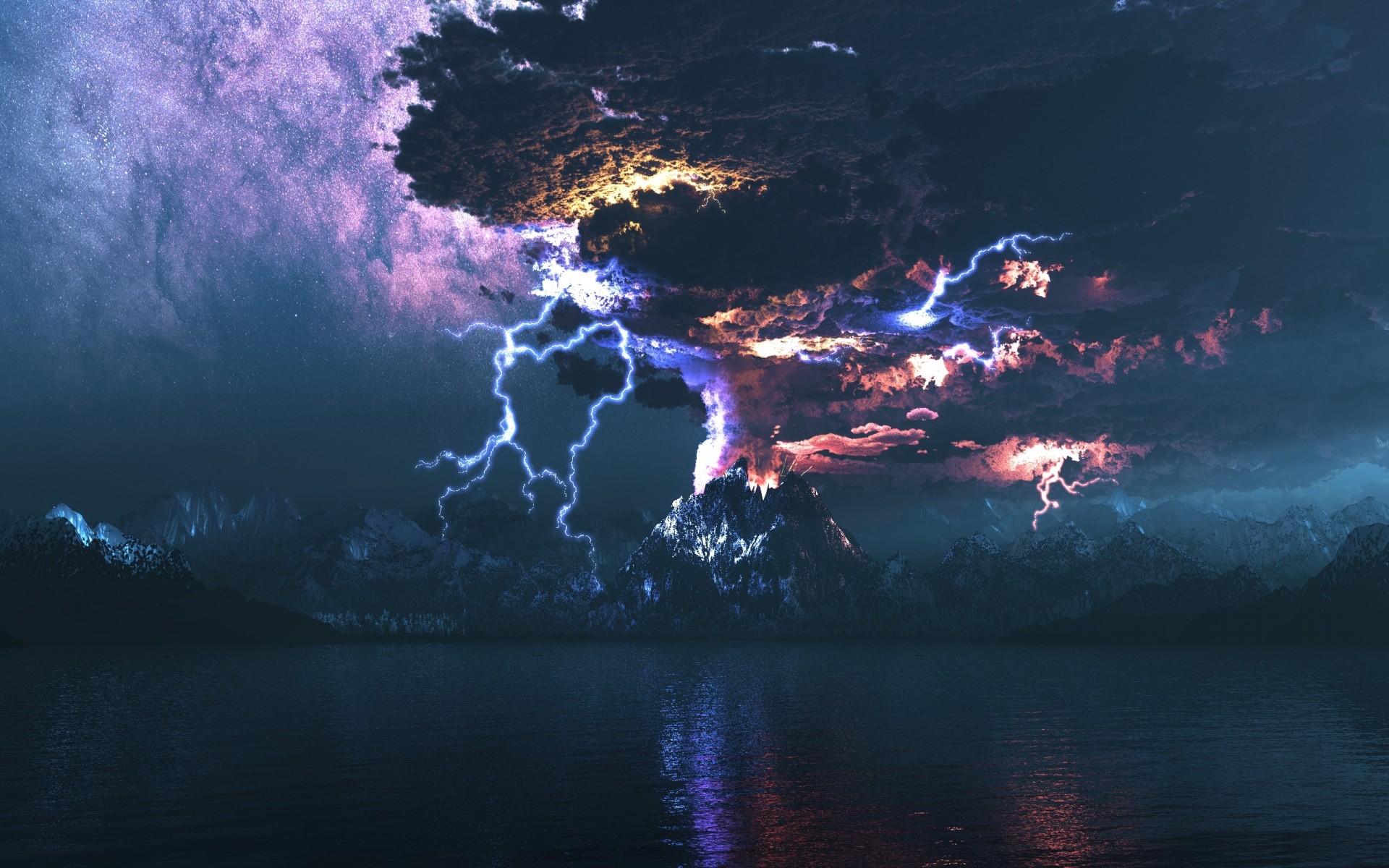 landscapes storm calamity water lightning ocean landscape energy evening sunset weather light intensity sky night dark