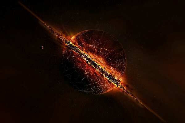 A fiery planet on a dark background