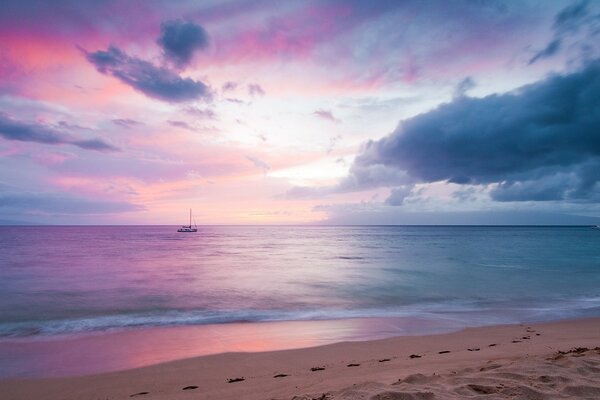 All the colors of nature at sunset on the sea