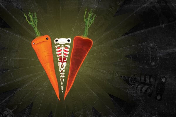 A small skeleton between two carrots