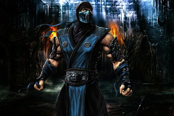 Guerrier Sub-Zero sur fond bleu