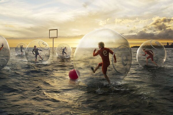 Fußball spielen auf dem Wasser