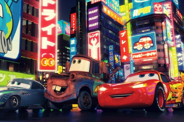 Cartoon Cars sullo sfondo della pubblicità urbana