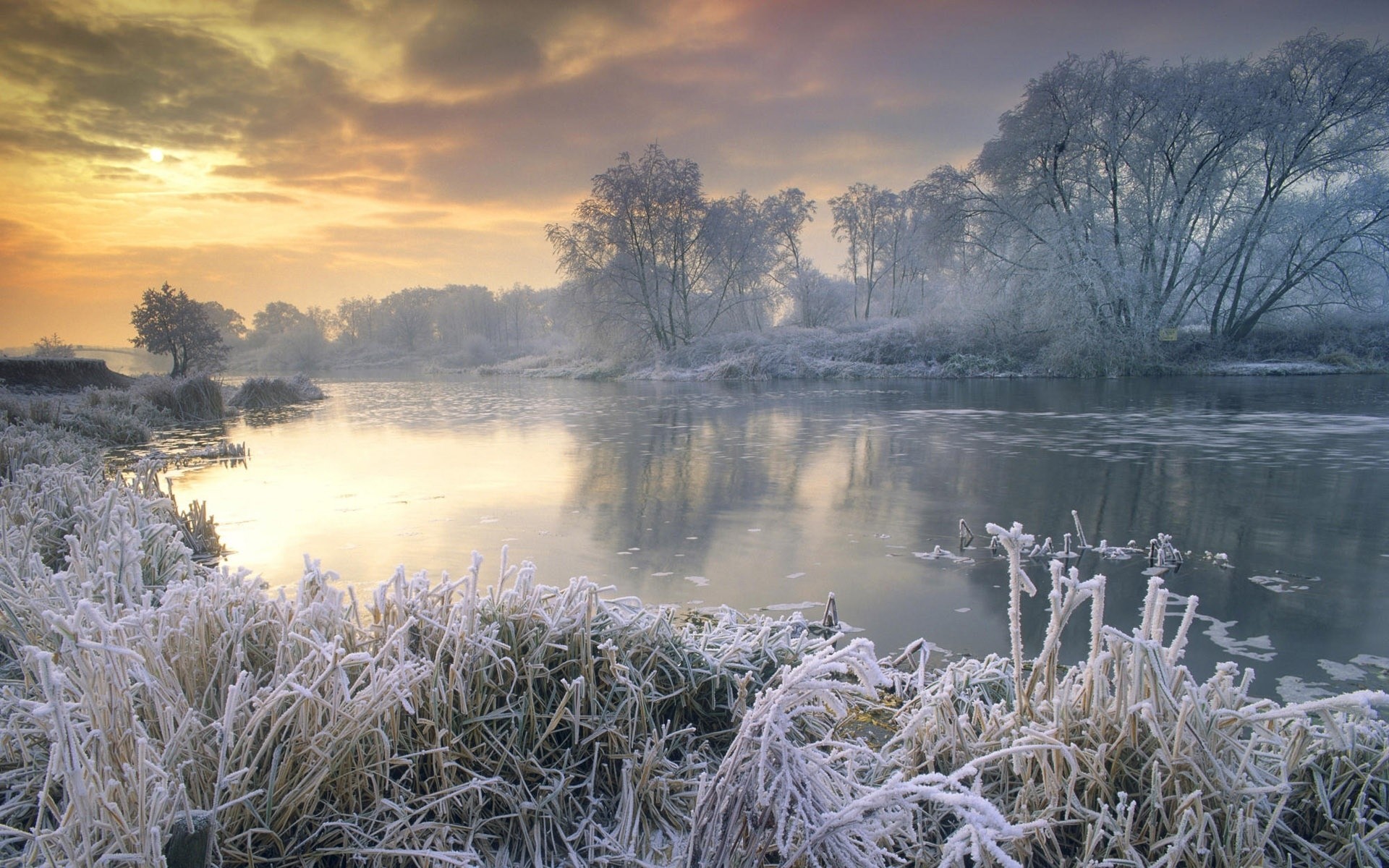 winter landscape nature water dawn frost lake fair weather fog weather outdoors sky reflection tree scenic snow wood cold sunset