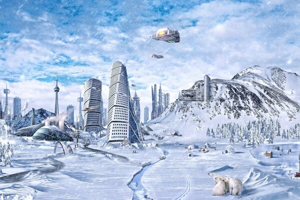 La ville du futur hiver fantastique