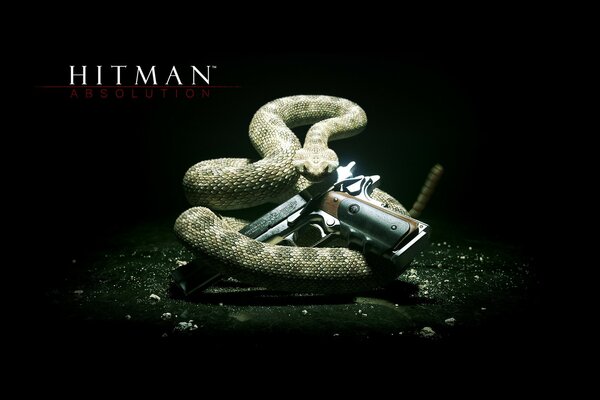 Hitman. Pistolet et serpent sur fond noir