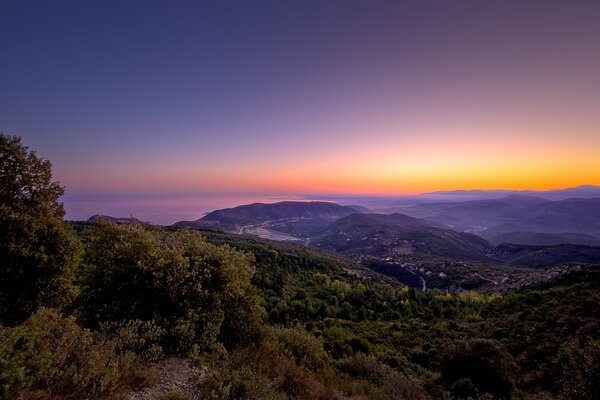 Magnificent enchanting sunset in the mountains