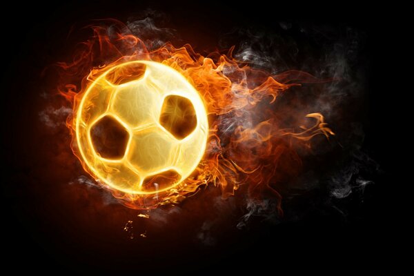 Ballon de football feu fond noir langues flamme