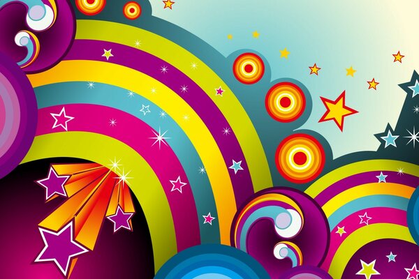 Bright rainbow-star illustration for desktop