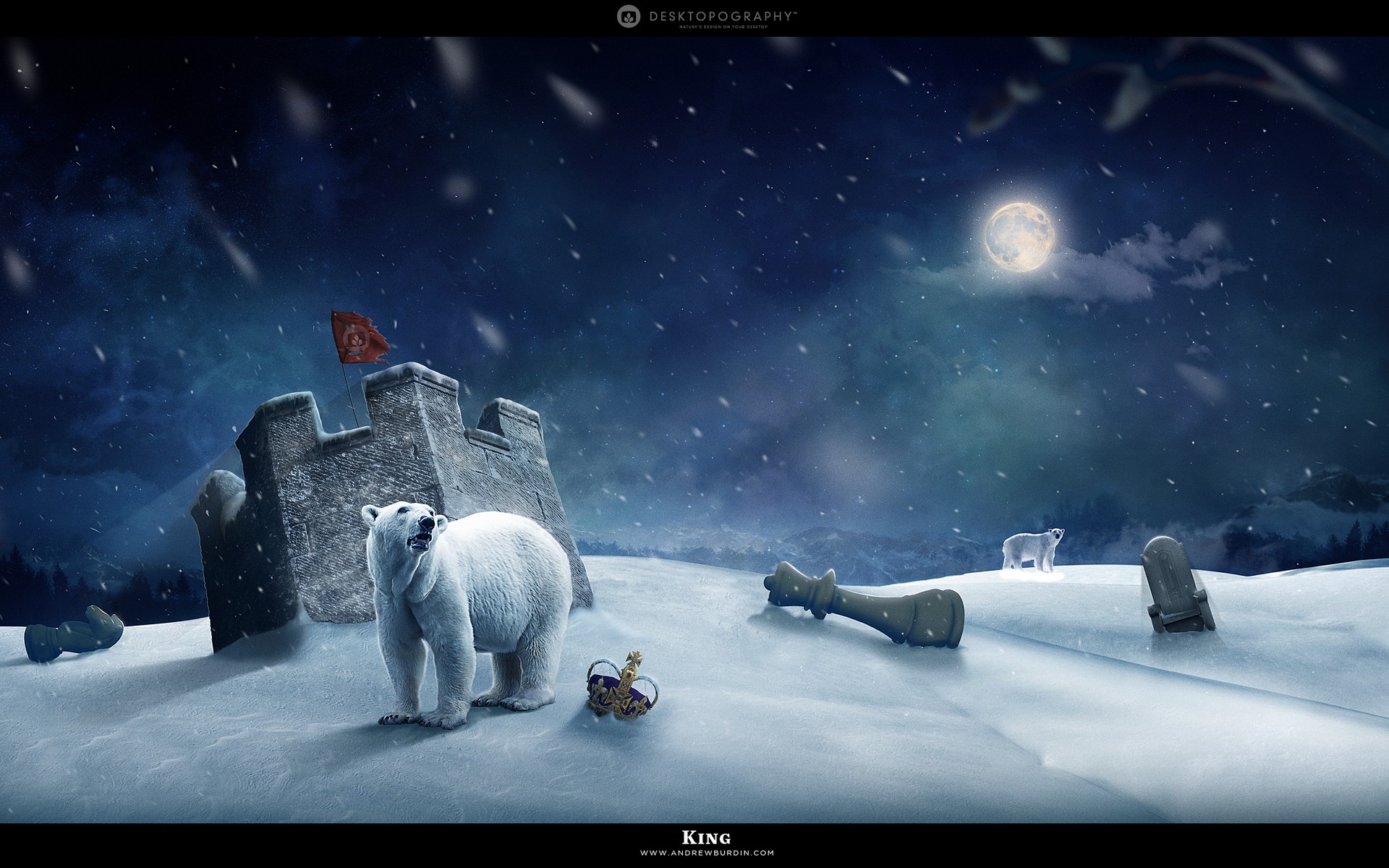 photo manipulation snow winter moon ice frosty cold polar sled exploration bear polar bear