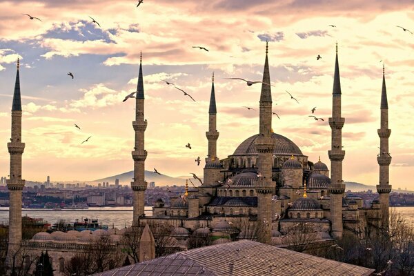 Turkish building on the background of clouds