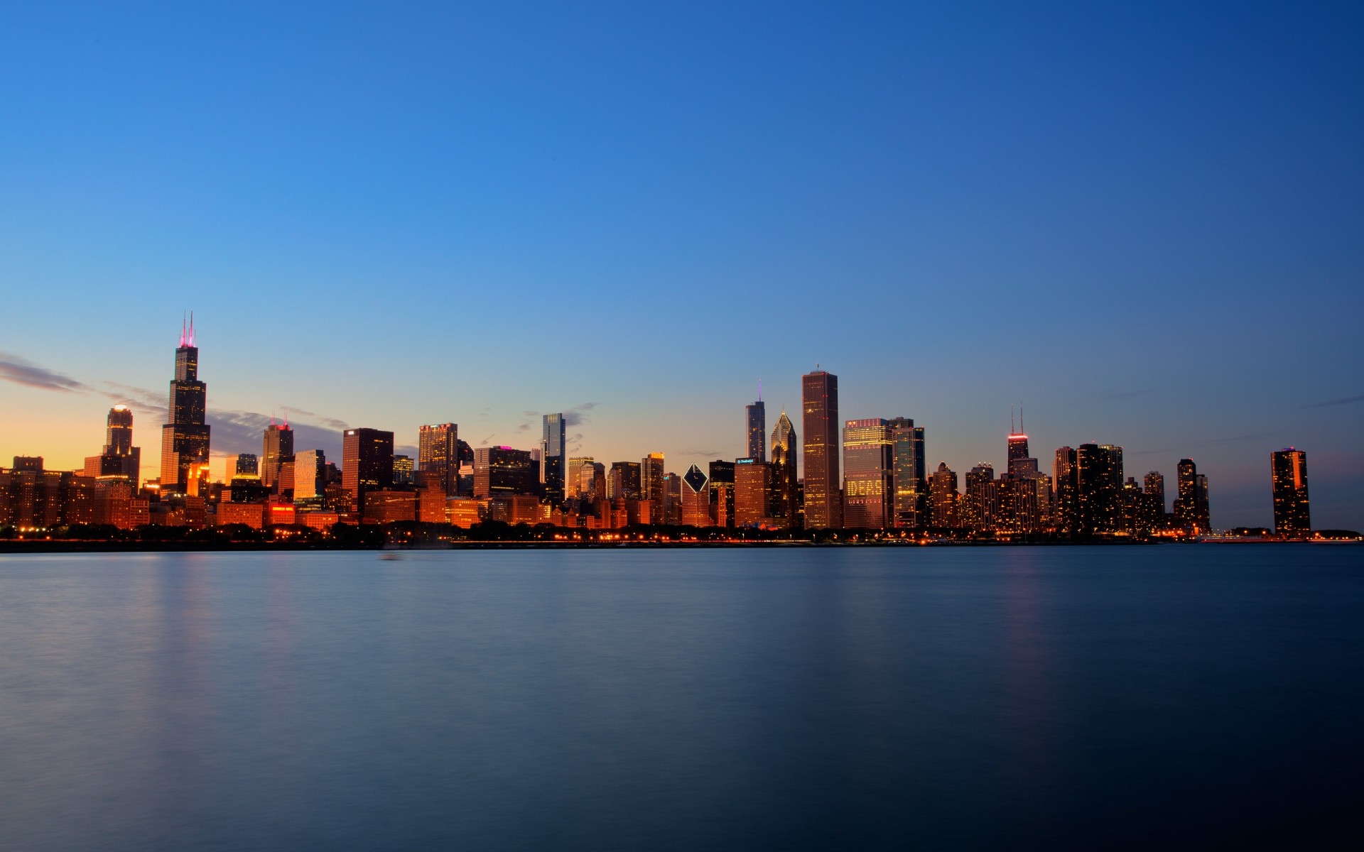 usa centre-ville architecture ville skyline crépuscule coucher de soleil ville eau gratte-ciel rivière ciel réflexion entreprise maison bureau voyage soir promenade