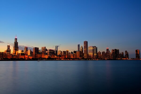 A city with towers on the ocean