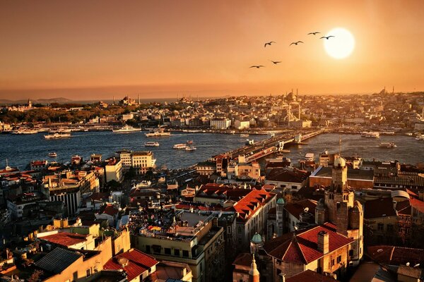 Città al tramonto Vista dall alto