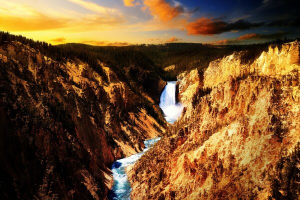 Nature landscape with waterfall and rocks