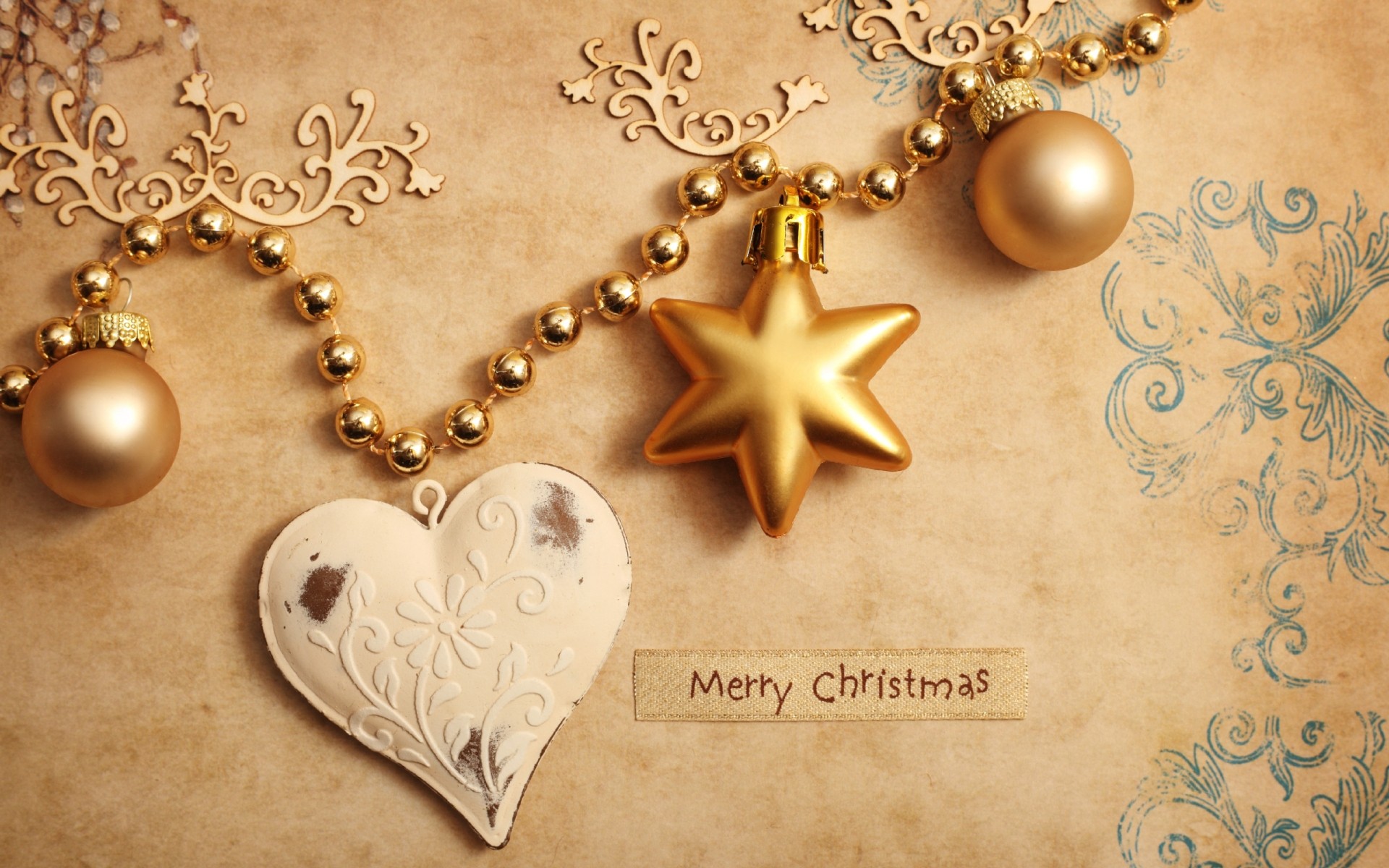 christmas gold retro antique decoration shining paper beads jewelry balls heart ornaments