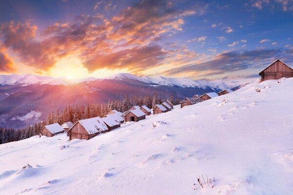 Landscape winter mountains in the snow