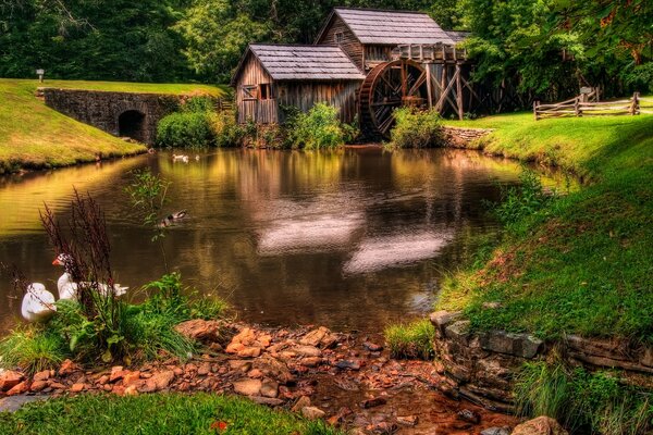 Rural landscape watermill