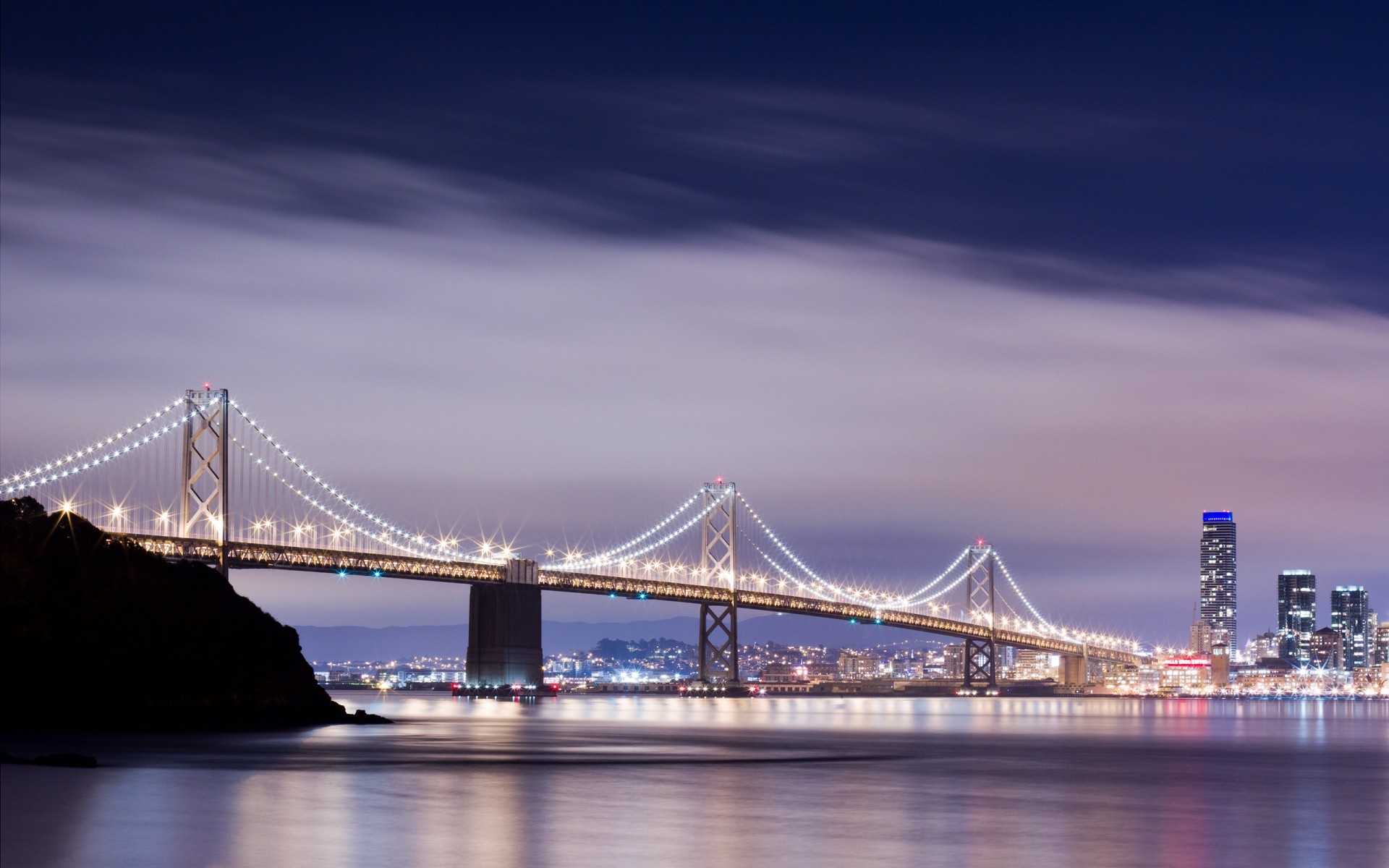 usa pont eau pont suspendu rivière ville architecture voyage système de transport coucher de soleil ciel crépuscule soir port connexion front de mer suspension réflexion centre-ville baie