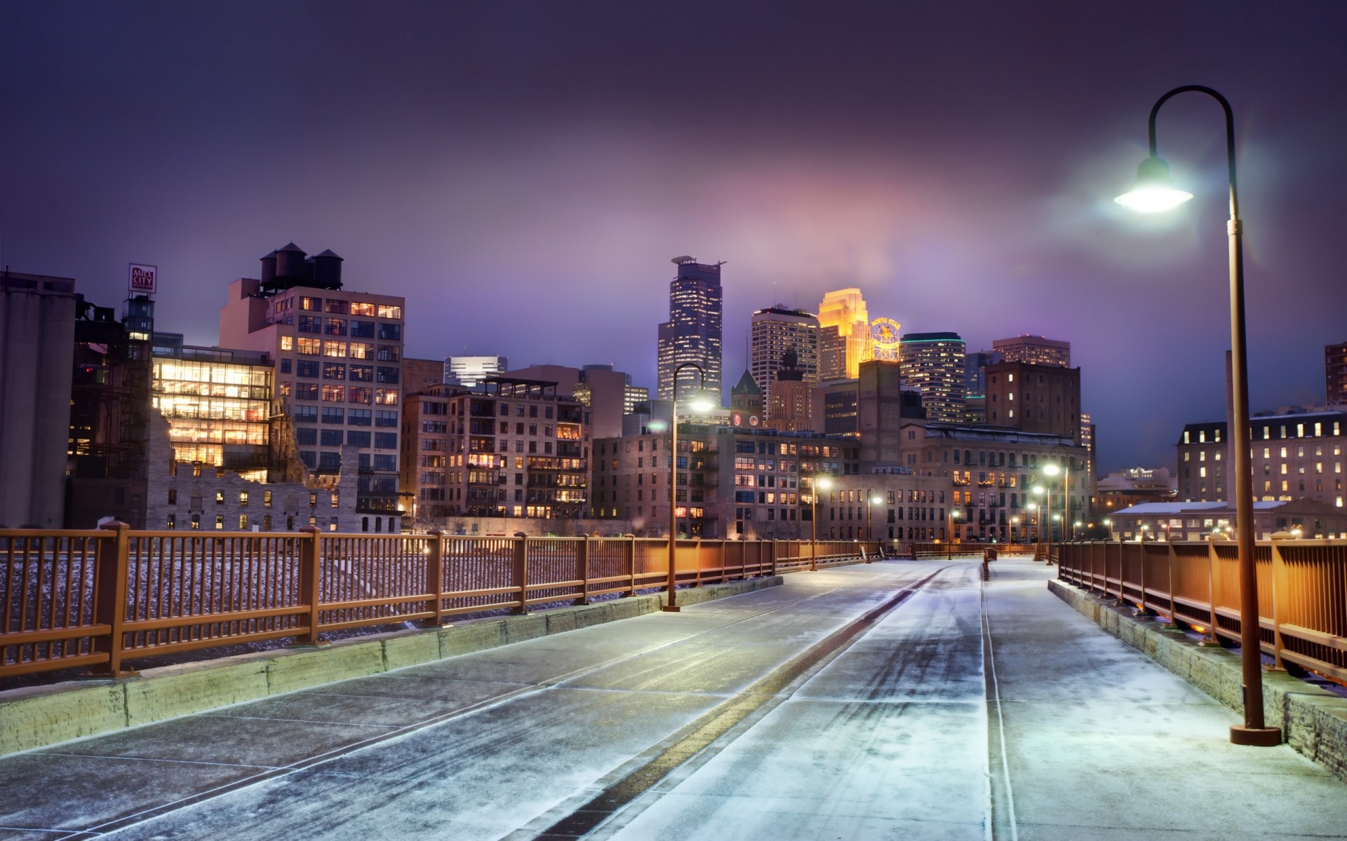 united states city architecture cityscape downtown travel building dusk skyline urban skyscraper bridge evening sunset street sky road light water office transportation system minneapolis night snow winter