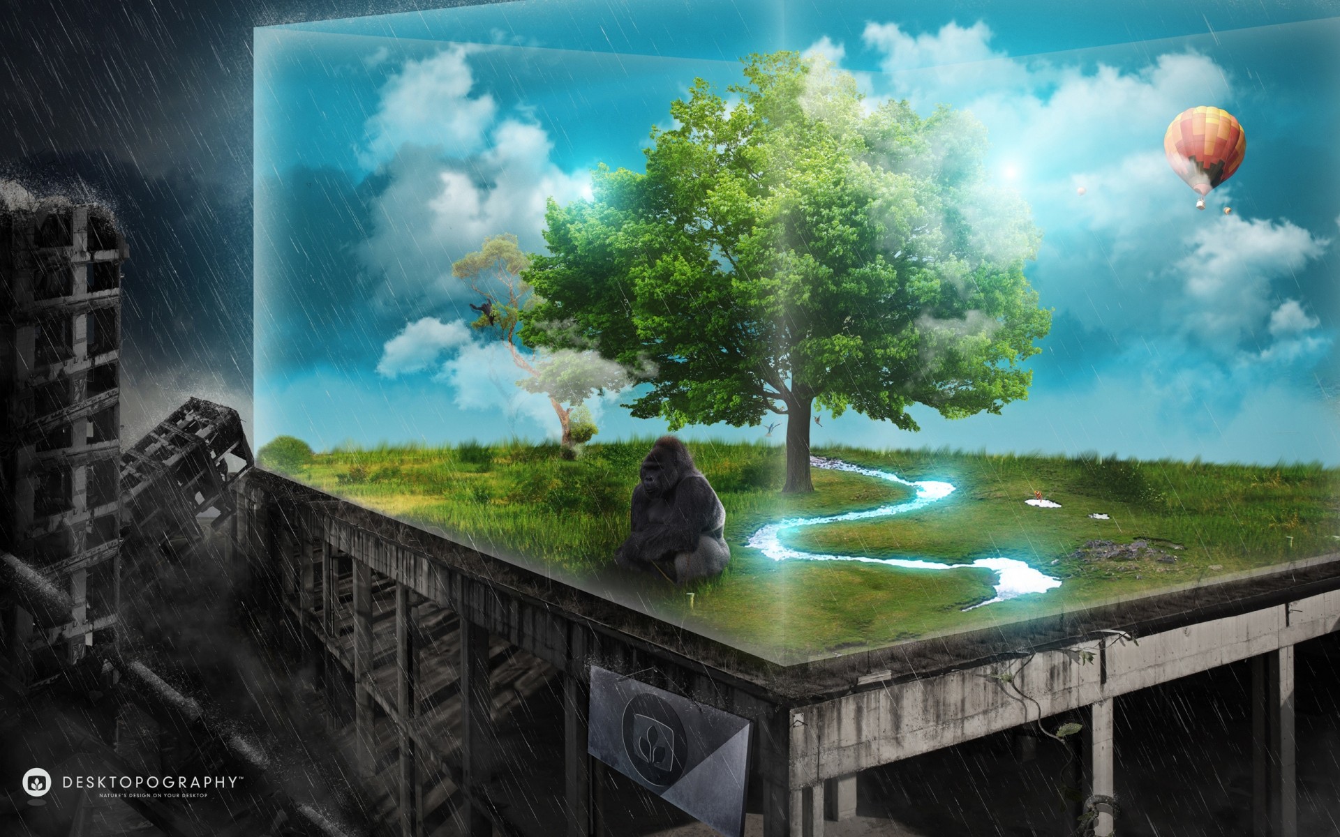 photo manipulation outdoors nature tree wood travel landscape sky water gorilla