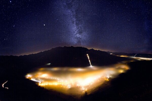 Volcanic eruption on a dark night