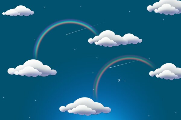 Bild von einem Baby und weißen Wolken mit Regenbögen