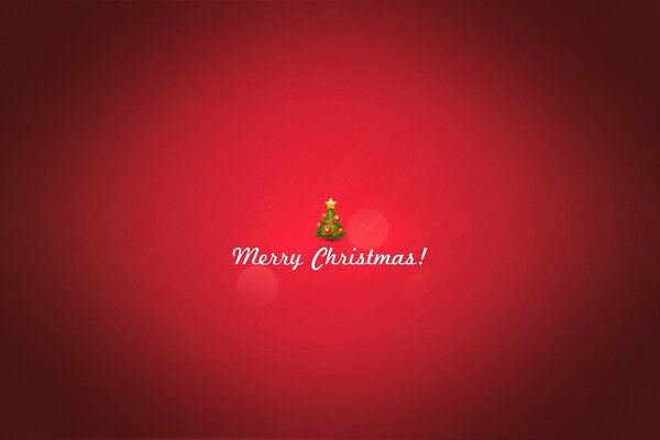 A small Christmas tree with text under it on a red background