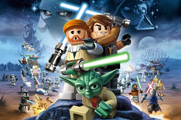 Cartoon Star Wars auf Himmelshintergrund