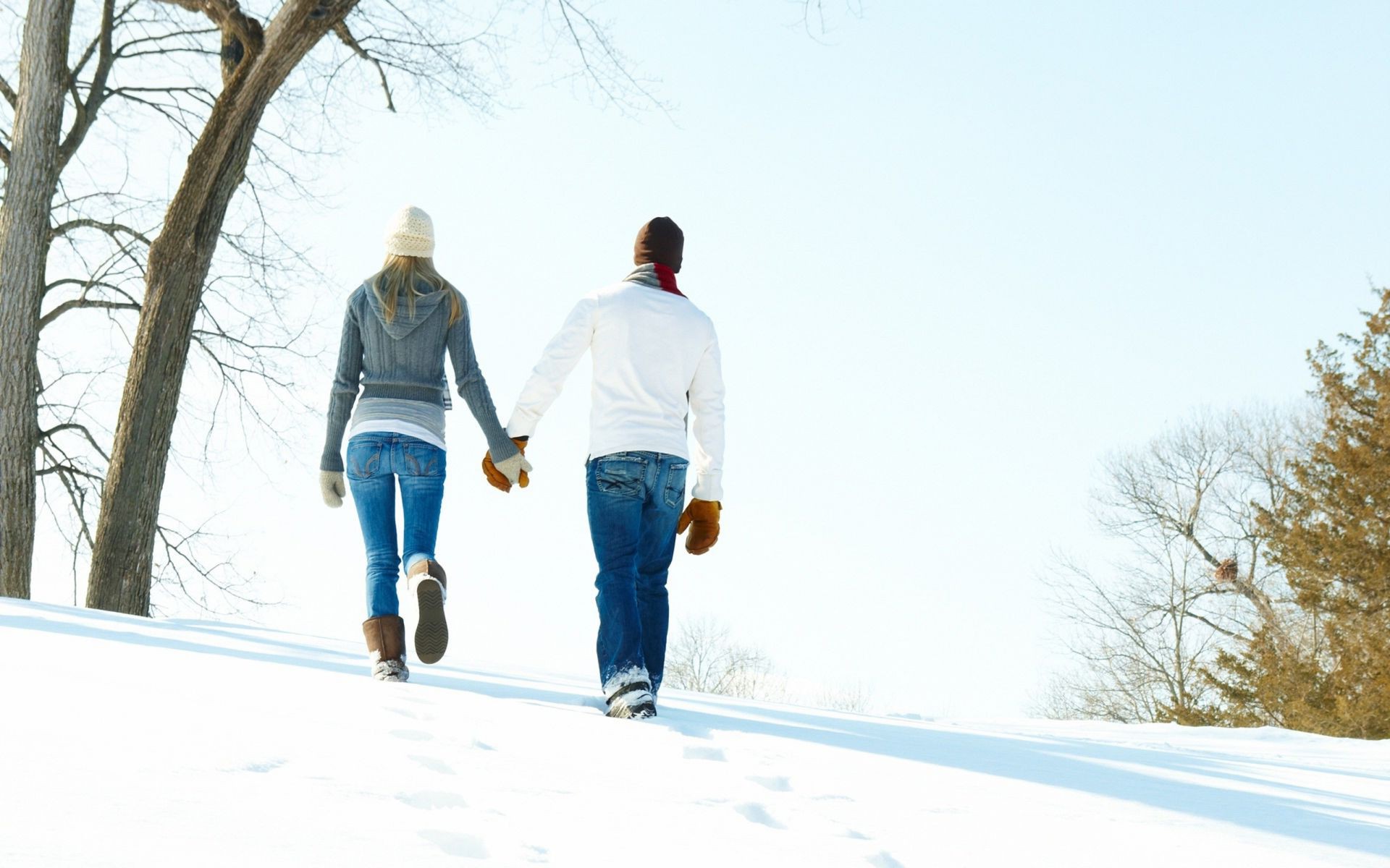 couples amoureux hiver neige froid en plein air bois arbre paysage lumière du jour météo homme glace union nature gel congelé