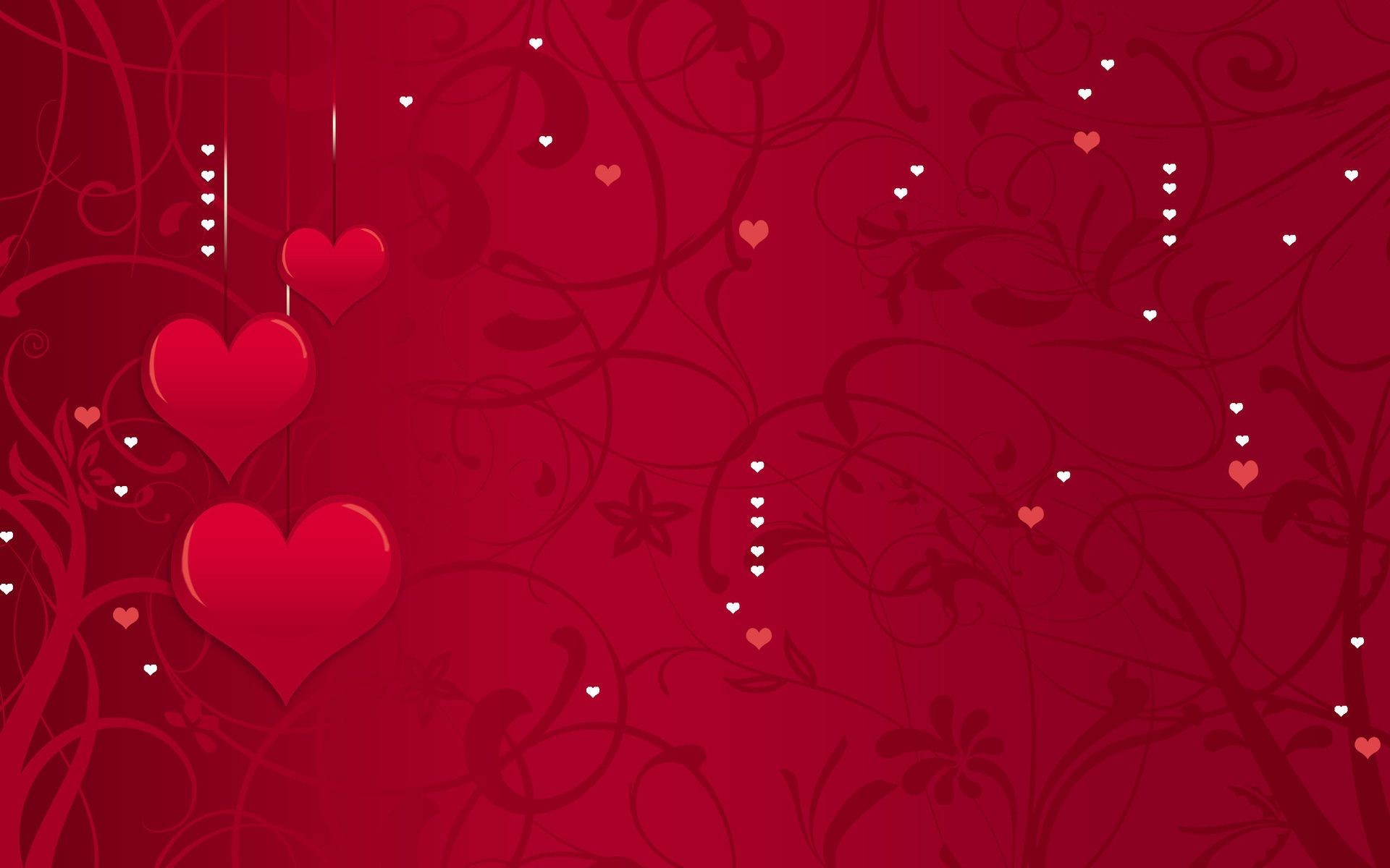 Красные сердца на фоне с цветами - обои на рабочий стол