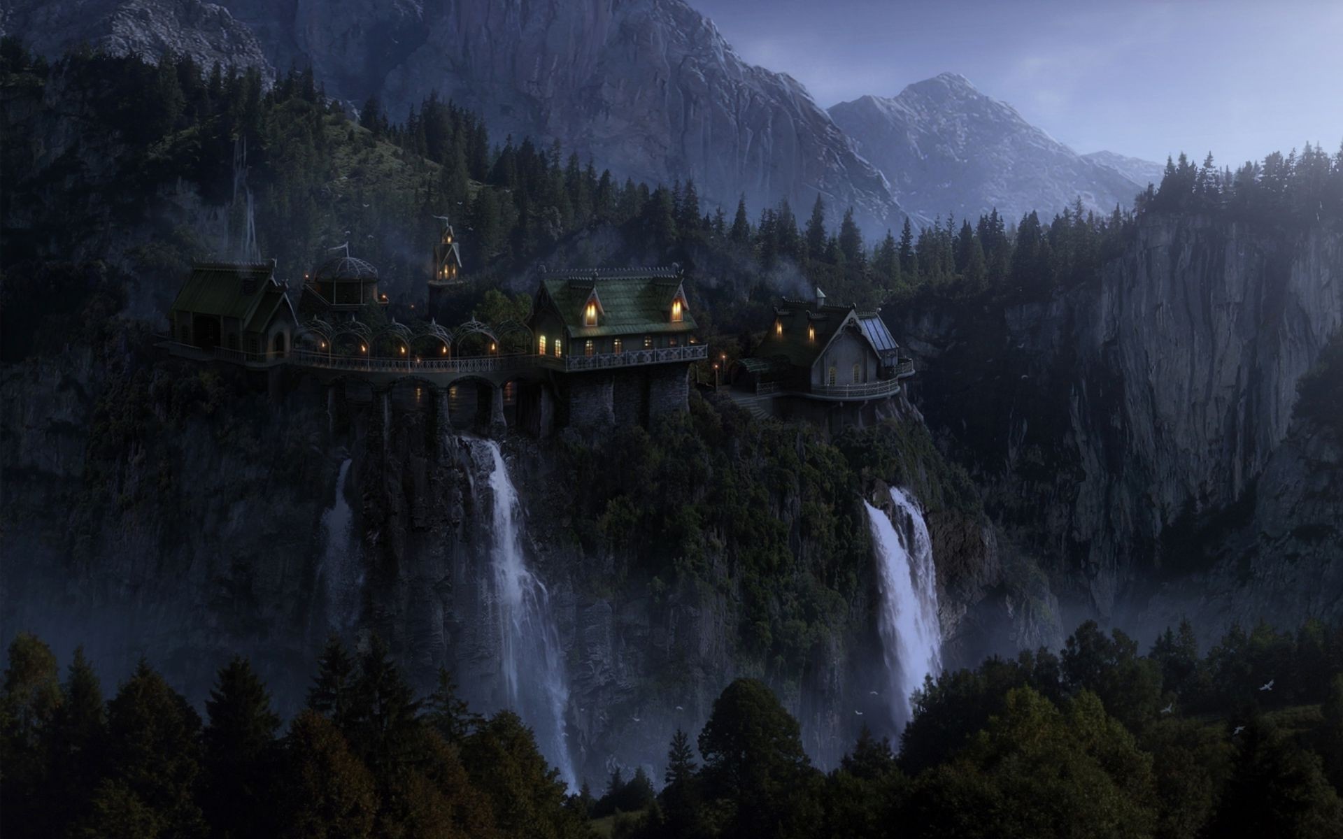 fantasía agua montaña paisaje cascada río árbol madera luz del día viajes escénico al aire libre valle roca reflexión lago luz