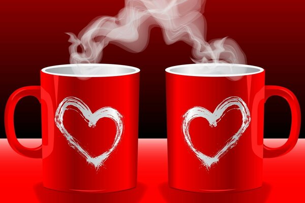 Paired coffee mugs with a heart