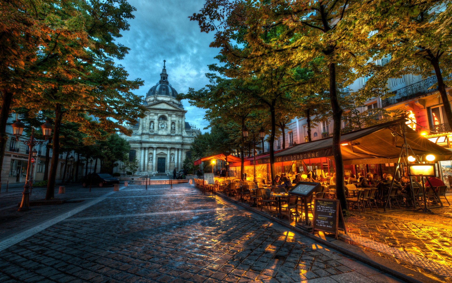 france street city fall travel architecture building road tree outdoors urban sorbonne university paris hdr