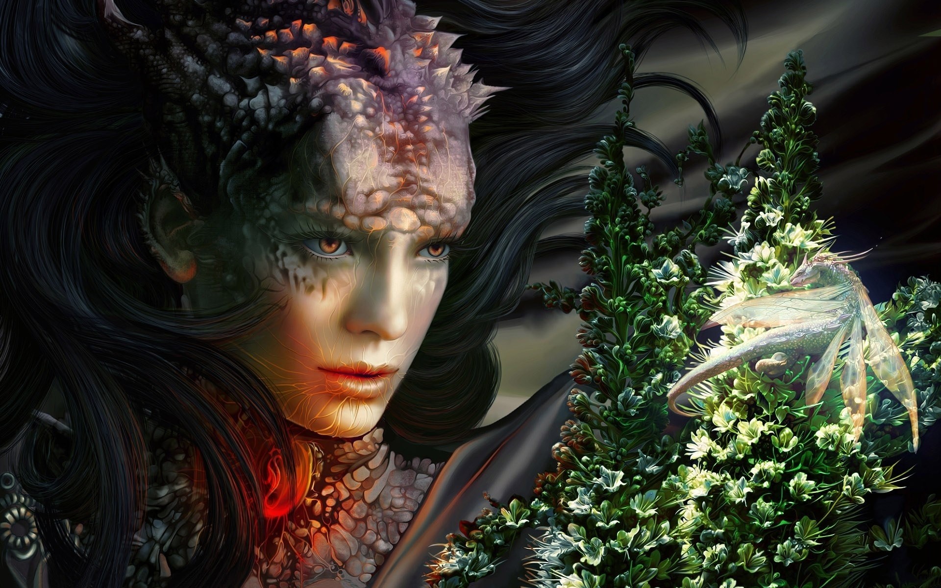 fantasy portrait art flower garden one