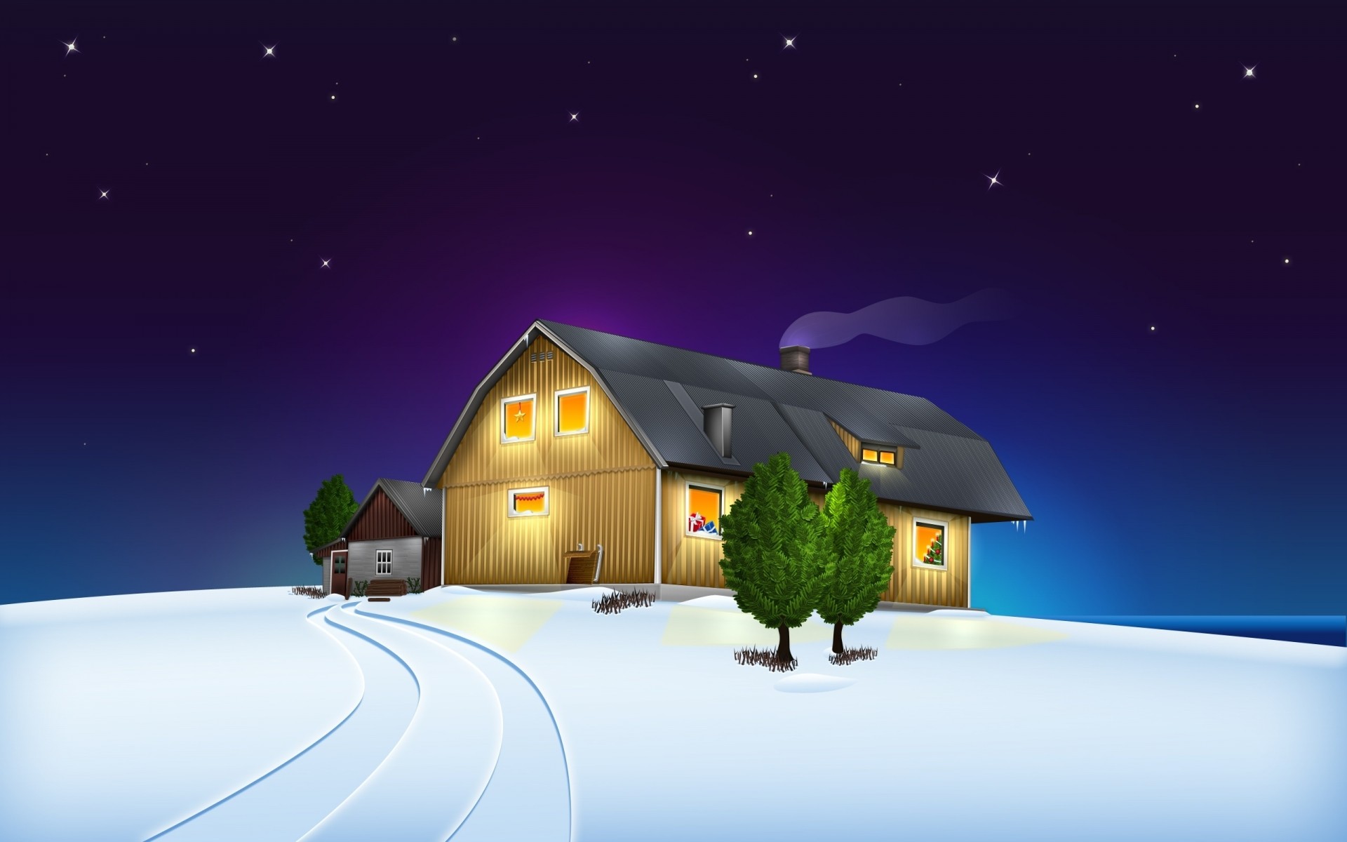 christmas moon sky snow winter astronomy tree outdoors light nature landscape house travel evening illustration