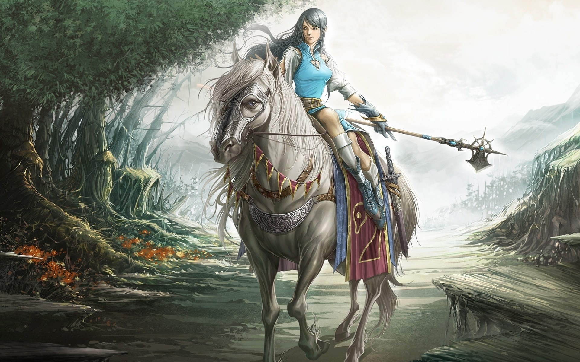 fantasy woman cavalry adult art mammal water one outdoors travel