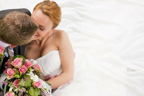 Wedding photo of a couple on a white background