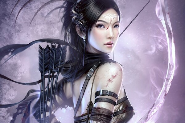 A female warrior with a bow and arrow