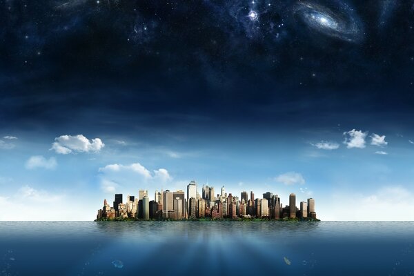 A metropolis among the ocean and sky