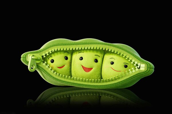 Toy peas in a pod with a zipper