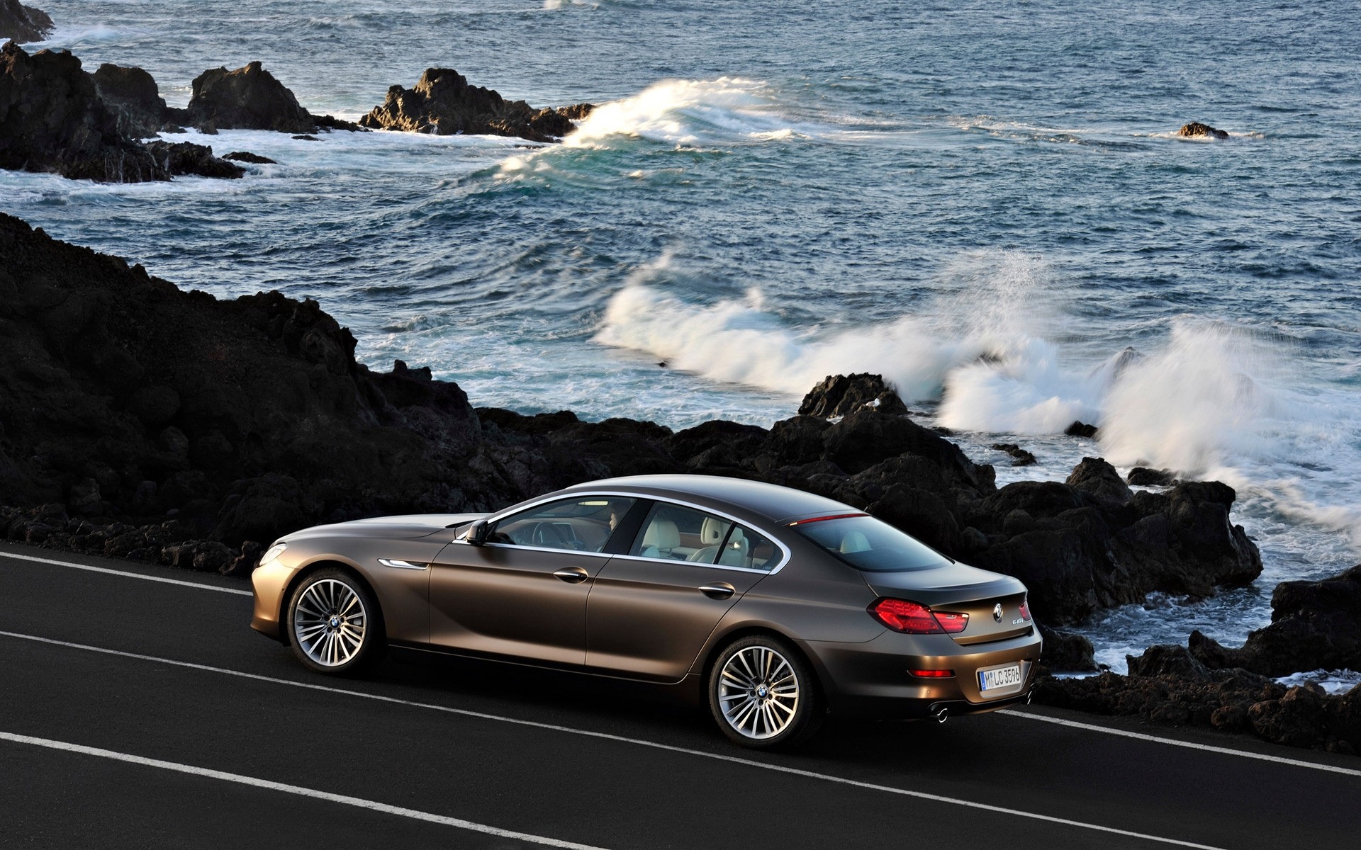 bmw vehicle sea ocean beach water action hurry travel car bmw 6 series waves