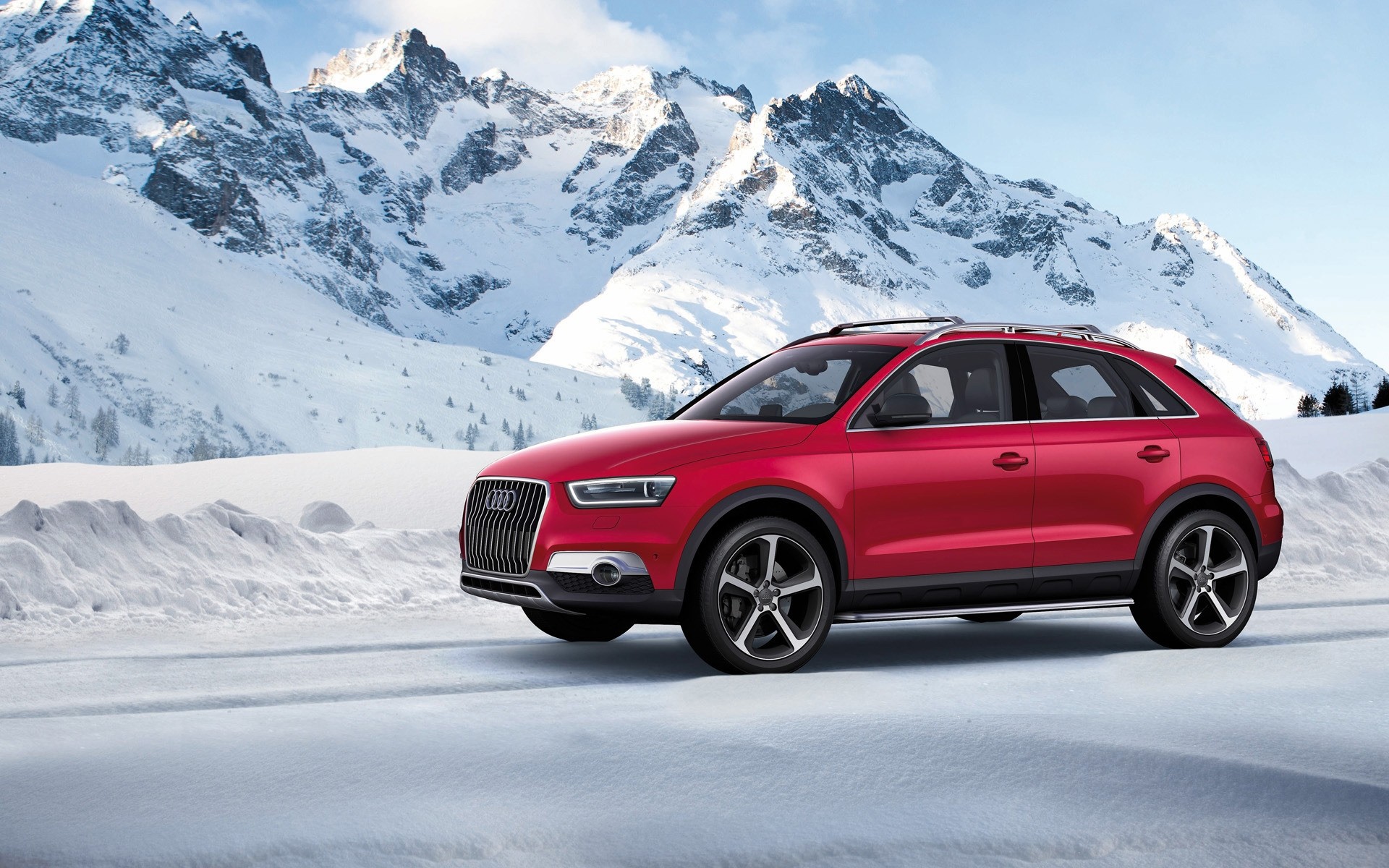 audi schnee winter auto auto berge reisen audi q3