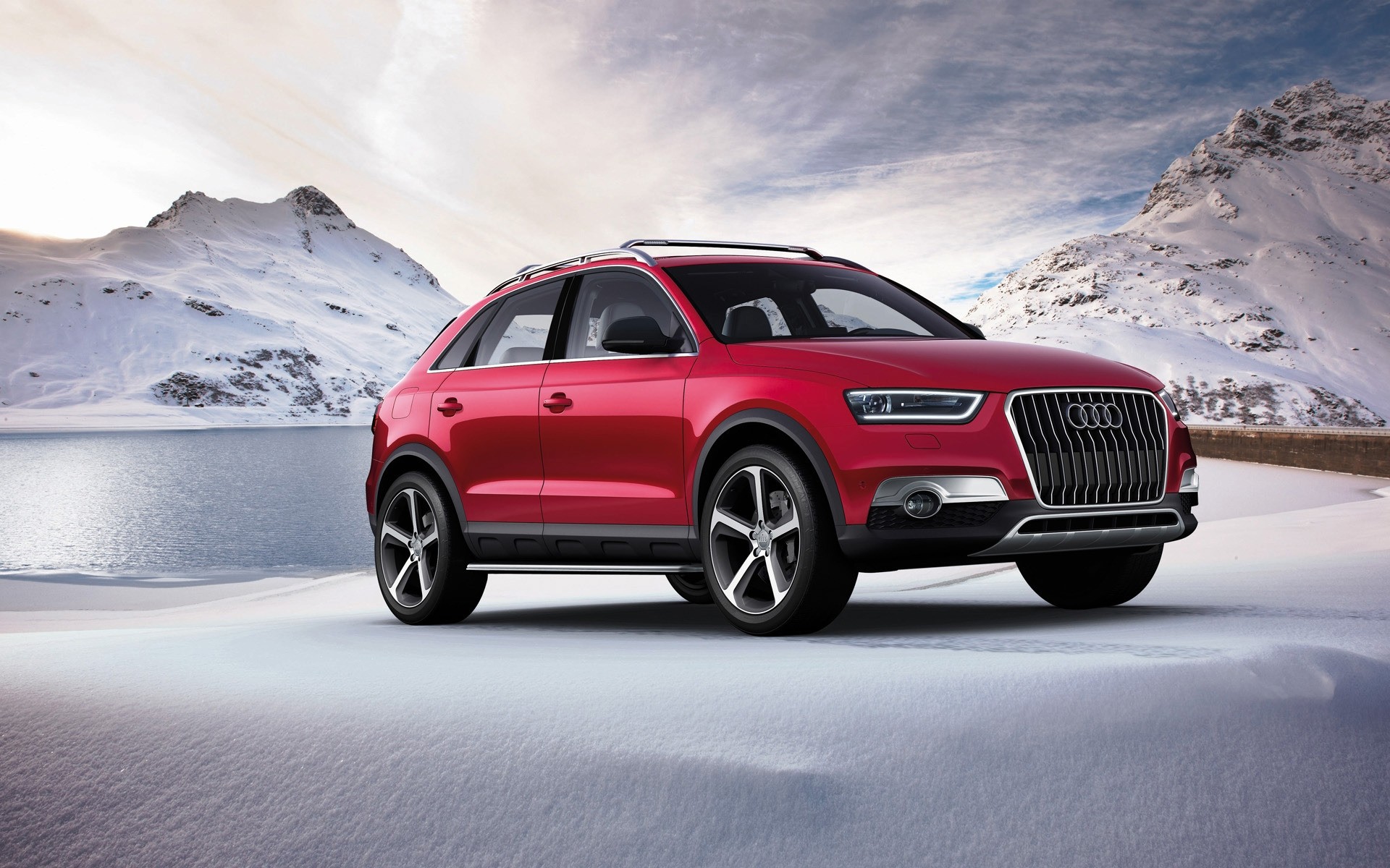 audi car vehicle transportation system hurry automotive wheel drive snow fast travel action road winter asphalt blacktop noon sedan audi q3