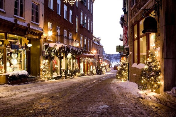 Rue ruelle route maisons hiver arbres de Noël nouvel an Noël